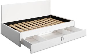 Łóżko młodzieżowe SORA 2 120x200 granatowe z tapicerowanym panelem i szufladą MKPOL 4