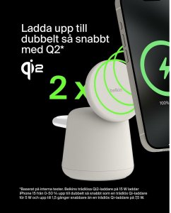 Ładowarka Belkin Ładowarka 2w1, magnetyczna Qi2 15W, do iPhone, AppleWatch, AirPods, kremowa 2