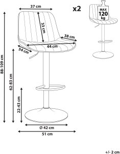 Zestaw 2 krzeseł barowych DUBROVNIK Welur Obrotowy Szmaragdowy 3