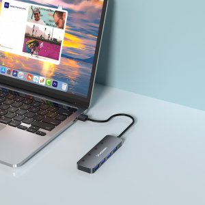 Hub rozdzielacz 4x USB-A z włącznikami aluminiowy - szary WOZINSKY 4