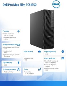 Komputer Dell Dell Pro MAX SLIM FCS1250, Core Ultra 7 265U, 32 GB, RTX A1000, 1 TB M.2 PCIe Windows 11 Pro 5