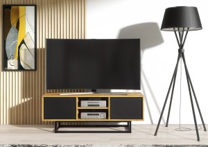 One Furniture Szafka RTV 120cm Loft ONE FURNITURE Laminat Dębowy & Czarny 4