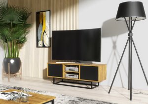One Furniture Szafka RTV 120cm Loft ONE FURNITURE Laminat Dębowy & Czarny 5