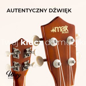 Zestaw: Ukulele sopranowe Max UKEY brązowe+ tuner dwie kostki struny pokrowiec one size 22