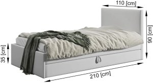 MKPOL Łóżko młodzieżowe VIVO 2 100x200 jasne szare z tapicerowanym panelem i szufladą MKPOL 3
