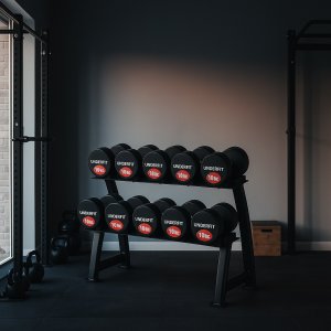 Zestaw hantli gumowanych 2 x 6-22,5 kg 5 par (141 kg) UNDERFIT + stojak STR38 2