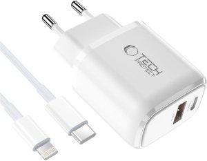 TECH-PROTECT NCA20 2-PORT NETWORK CHARGER PD 20W / QC3.0 + LIGHTNING CABLE WHITE 3