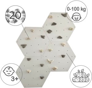 Ścianka wspinaczkowa sześciokątna 4x szara płyta + 20 białe/czarne uchwyty 5