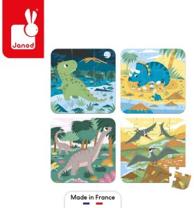 Janod Puzzle progresywne w walizce Dinozaury 4 układanki  6, 9, 12 i 16 elementów 2+, Made in France (stary indeks: J02657) 3