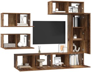vidaXL Zestaw szafek RTV z półką Inny 6 pcs Stare drewno 30.5 x 30 x 90 cm (3393246) 3