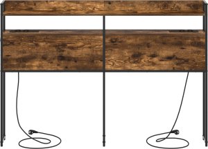 vidaXL Zagłówek do przechowywania Ze LED Lights z półką Wędzony dąb 135 cm 3