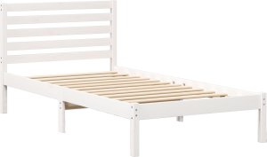 vidaXL Ramka łóżka Z zagłówkiem Biały 80 x 200 cm Lite drewno sosnowe 2