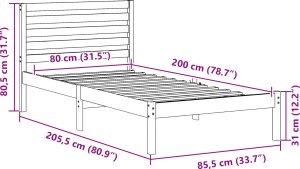 vidaXL Ramka łóżka Z zagłówkiem Biały 80 x 200 cm Lite drewno sosnowe 8