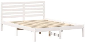 vidaXL Ramka łóżka Z zagłówkiem Biały 140 x 190 cm Lite drewno sosnowe 2