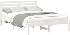 vidaXL Ramka łóżka Z zagłówkiem Biały 140 x 190 cm Lite drewno sosnowe 3
