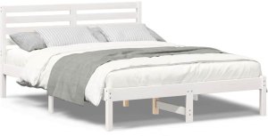 vidaXL Ramka łóżka Z zagłówkiem Biały 140 x 190 cm Lite drewno sosnowe 4