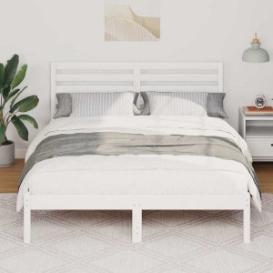 vidaXL Ramka łóżka Z zagłówkiem Biały 140 x 190 cm Lite drewno sosnowe 5