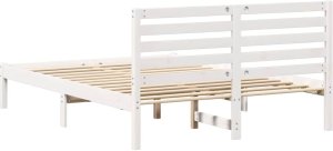 vidaXL Ramka łóżka Z zagłówkiem Biały 140 x 190 cm Lite drewno sosnowe 8