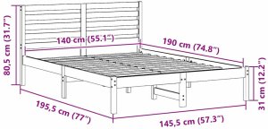 vidaXL Ramka łóżka Z zagłówkiem Biały 140 x 190 cm Lite drewno sosnowe 10