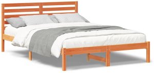 vidaXL Ramka łóżka Woskowy brąz 140 x 220 cm Lite drewno sosnowe 4