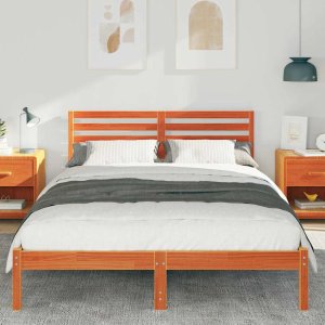 vidaXL Ramka łóżka Woskowy brąz 140 x 220 cm Lite drewno sosnowe 5