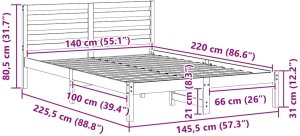 vidaXL Ramka łóżka Woskowy brąz 140 x 220 cm Lite drewno sosnowe 10