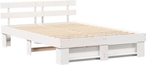 vidaXL Ramka łóżka Z zagłówkiem Biały 160 x 200 cm Lite drewno sosnowe 2