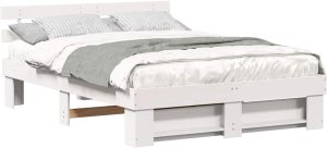vidaXL Ramka łóżka Z zagłówkiem Biały 160 x 200 cm Lite drewno sosnowe 3