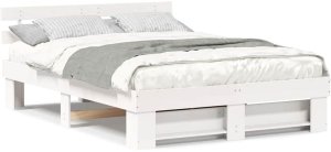 vidaXL Ramka łóżka Z zagłówkiem Biały 160 x 200 cm Lite drewno sosnowe 4