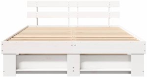 vidaXL Ramka łóżka Z zagłówkiem Biały 160 x 200 cm Lite drewno sosnowe 6