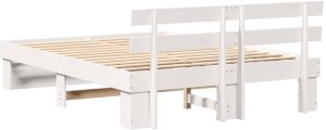 vidaXL Ramka łóżka Z zagłówkiem Biały 160 x 200 cm Lite drewno sosnowe 8