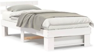 vidaXL Ramka łóżka Z zagłówkiem Biały 100 x 200 cm Lite drewno sosnowe 4