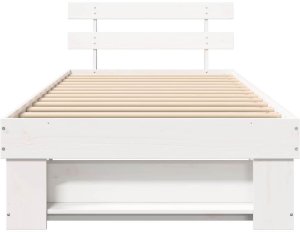vidaXL Ramka łóżka Z zagłówkiem Biały 100 x 200 cm Lite drewno sosnowe 6