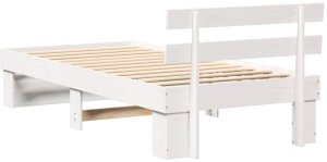 vidaXL Ramka łóżka Z zagłówkiem Biały 100 x 200 cm Lite drewno sosnowe 8