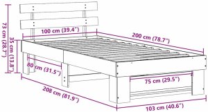 vidaXL Ramka łóżka Z zagłówkiem Biały 100 x 200 cm Lite drewno sosnowe 10