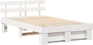 vidaXL Ramka łóżka Z zagłówkiem Biały 140 x 190 cm Lite drewno sosnowe 2