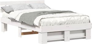 vidaXL Ramka łóżka Z zagłówkiem Biały 140 x 190 cm Lite drewno sosnowe 3