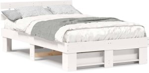 vidaXL Ramka łóżka Z zagłówkiem Biały 140 x 190 cm Lite drewno sosnowe 4
