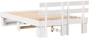 vidaXL Ramka łóżka Z zagłówkiem Biały 140 x 190 cm Lite drewno sosnowe 8