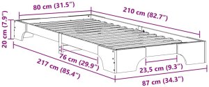 vidaXL Stelaż łóżkowy z przechowywaniem Biały 80 x 210 cm drewno 10