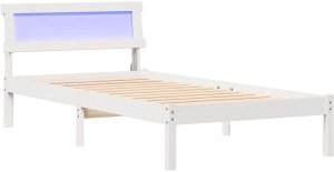 vidaXL Ramka Łóżka z Zagłówkiem i LED - Biała 100x200 cm, Lite Drewno Sosnowe 2