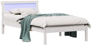 vidaXL Ramka Łóżka z Zagłówkiem i LED - Biała 100x200 cm, Lite Drewno Sosnowe 3