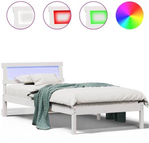 vidaXL Ramka Łóżka z Zagłówkiem i LED - Biała 100x200 cm, Lite Drewno Sosnowe 4