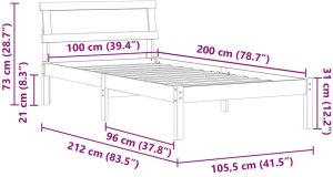 vidaXL Ramka Łóżka z Zagłówkiem i LED - Biała 100x200 cm, Lite Drewno Sosnowe 10