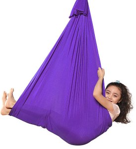 HUŚTAWKA SENSORYCZNA TERAPEUTYCZNA DLA DZIECI HAMAK 280x150cm 100kg fioletowa 11