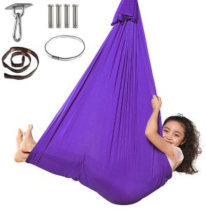 HUŚTAWKA SENSORYCZNA TERAPEUTYCZNA DLA DZIECI HAMAK 280x150cm 100kg fioletowa 12