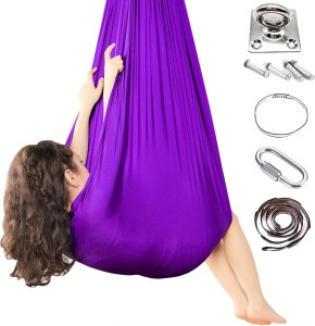 HUŚTAWKA SENSORYCZNA TERAPEUTYCZNA DLA DZIECI HAMAK 280x150cm 100kg fioletowa 9