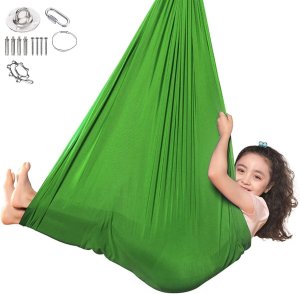 HUŚTAWKA SENSORYCZNA TERAPEUTYCZNA DLA DZIECI HAMAK 280x150cm 100kg Zielona 6
