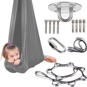 HUŚTAWKA SENSORYCZNA TERAPEUTYCZNA DLA DZIECI HAMAK 280x150cm 100kg Szara 12