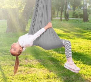 HUŚTAWKA SENSORYCZNA TERAPEUTYCZNA DLA DZIECI HAMAK 280x150cm 100kg Szara 9